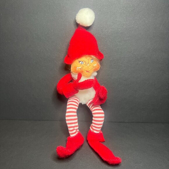 Annalee Posable Red & White Striped Fabric Christmas Elf on a Shelf Figure 9.5" - Picture 1 of 4